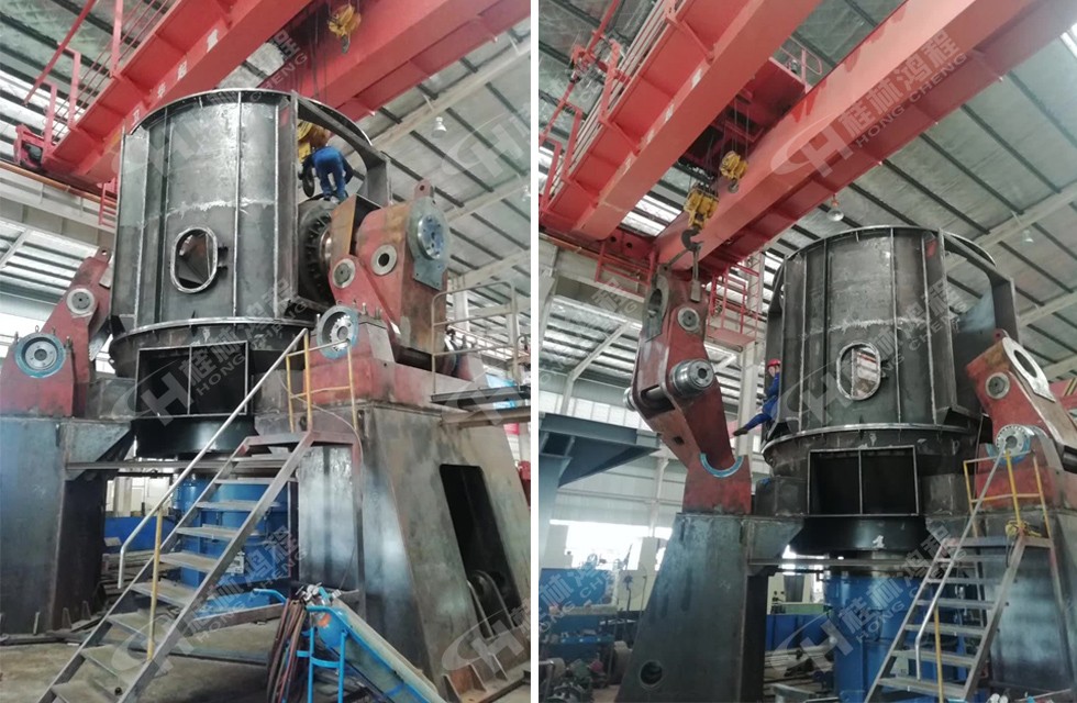 桂林鸿程立式磨粉机技术工人在生产车间组装立磨测试